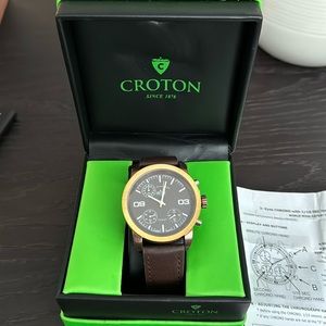 Croton Brown and Gold Chronograph SP399190 Leather Band Date Watch